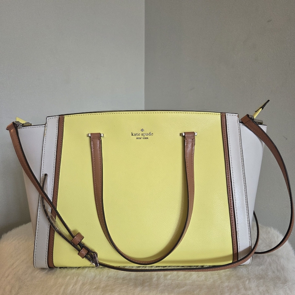 Kate Spade Patterson Limelight Yellow Geraldine Crossbody Satchel Purse LARGE